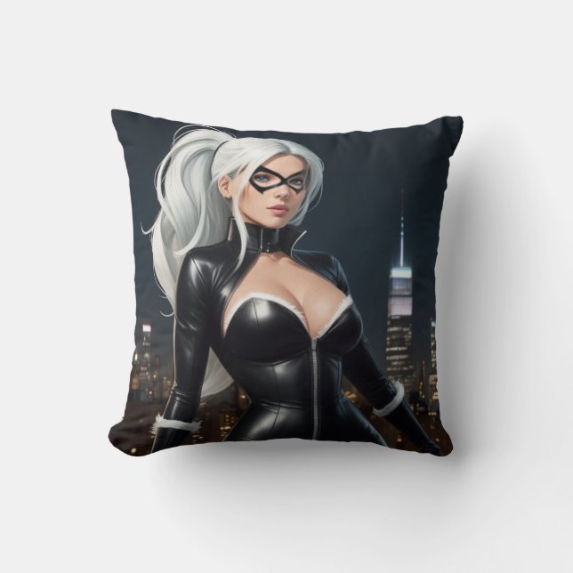 Spidey's Black Cat Throw Pillow (Front)