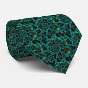 Spike   Blue and Green Fractal Art Tie
