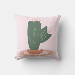 Spiked Cactus on Rug Pink Throw Pillow