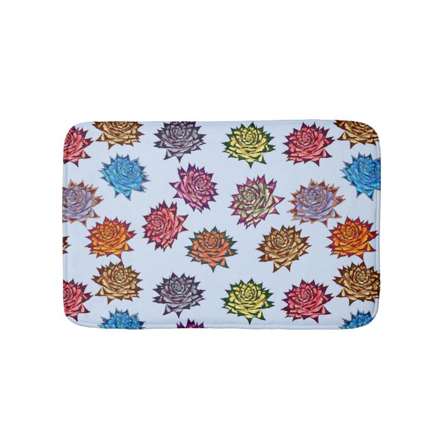 Spiked Rose Print, Modern Style Floral Pattern Bath Mat (Front)