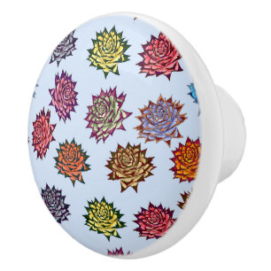 Spiked Rose Print, Modern Style Floral Pattern Ceramic Knob