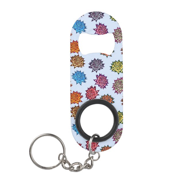 Spiked Rose Print, Modern Style Floral Pattern Keychain Bottle Opener (Front)