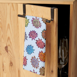 Spiked Rose Print, Modern Style Floral Pattern Kitchen Towel