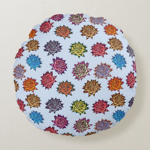 Spiked Rose Print, Modern Style Floral Pattern Round Pillow