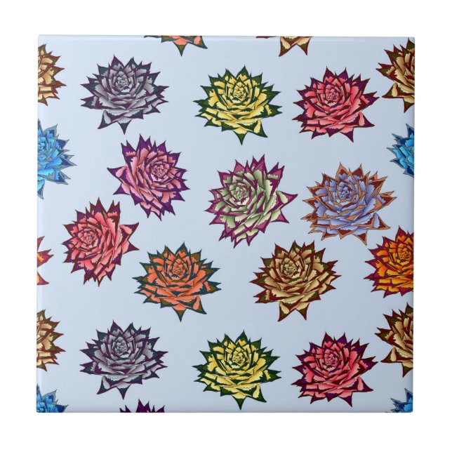 Spiked Rose Print, Modern Style Floral Pattern Tile (Front)