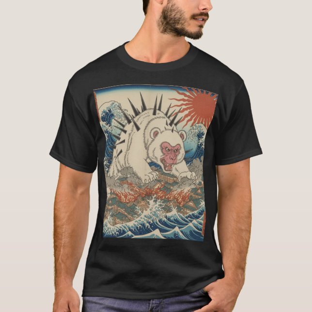 Spiked White Monkey Tsunami T-Shirt (Front)
