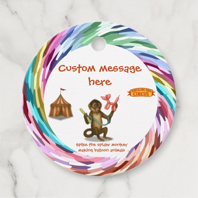Spike's balloon monkey magic favour tags (Front)