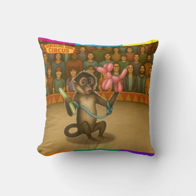 Spike's balloon monkey magic throw pillow (Front)