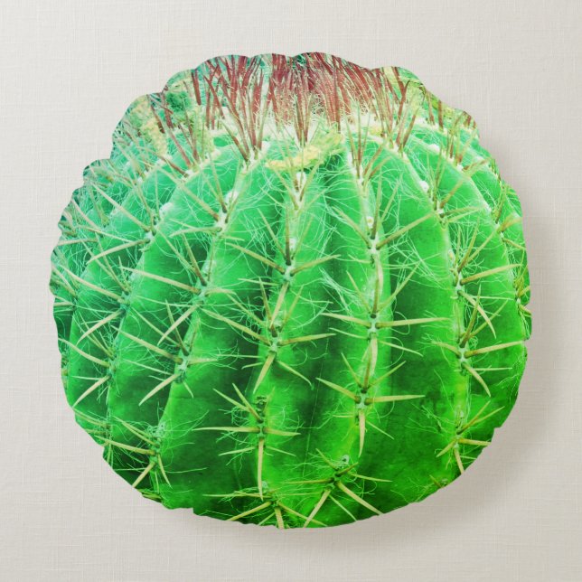 Spikey Look Natural Green Cactus Round Pillow (Front)