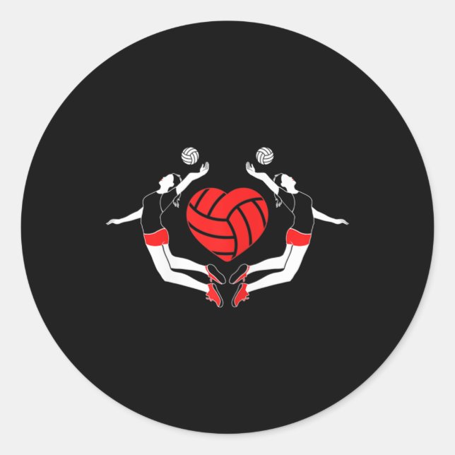 Spiking Players Volleyball Heart  Classic Round Sticker (Front)