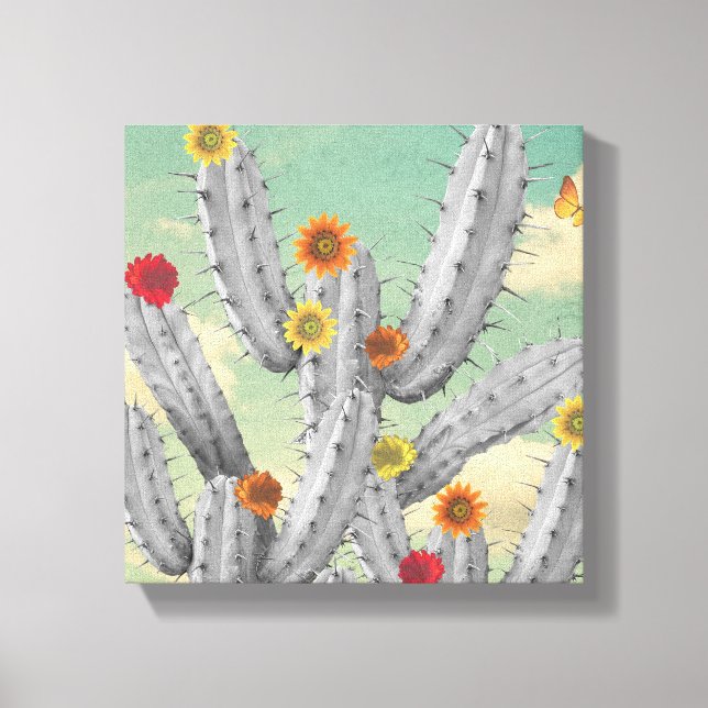 Spiky Cactus Flowers Collage Art Canvas Print (Front)