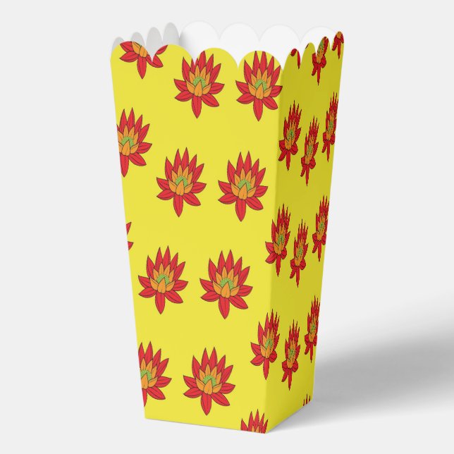 Spiky orange and red flower on yellow favor box (Back)