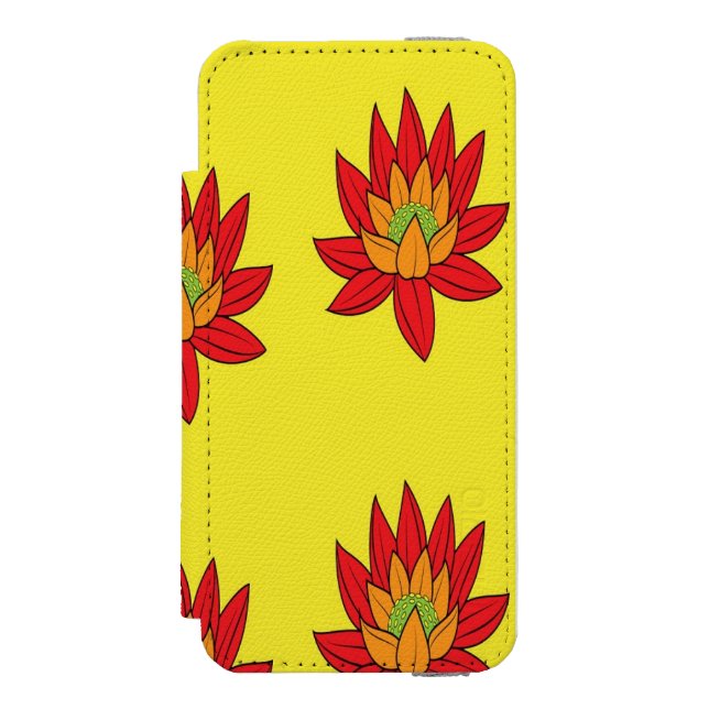 Spiky orange and red flower on yellow incipio iPhone wallet case (Folio Front)