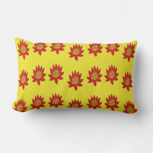 Spiky orange and red flower on yellow lumbar pillow