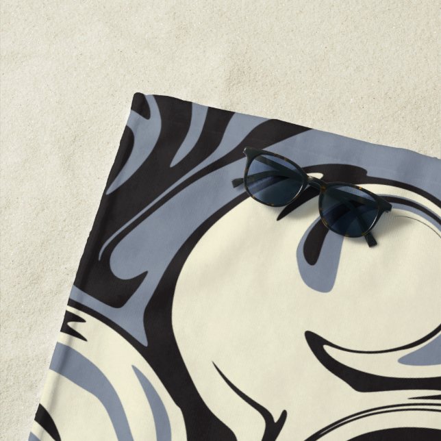 Spill - Black, Grey and Cream Beach Towel (In Situ)