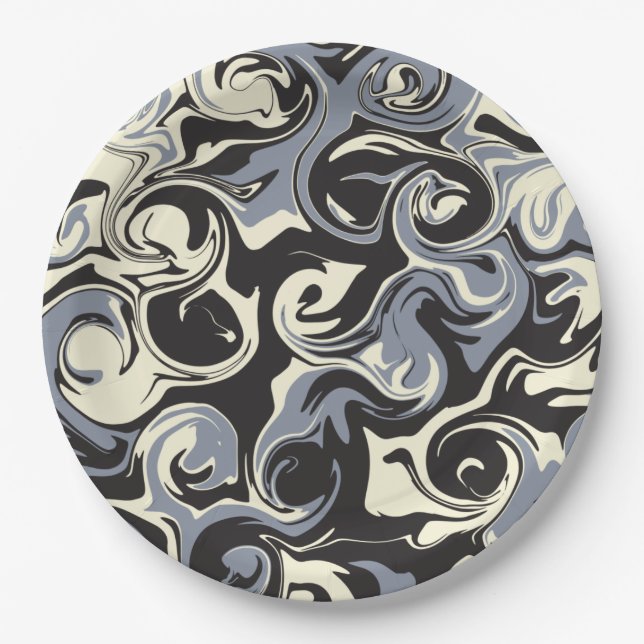Spill - Black, Grey and Cream Paper Plate (Front)