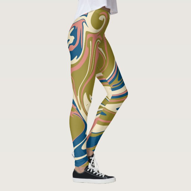 Spill - Blue, Olive Green, Pink and Cream Leggings (Right)
