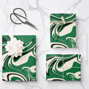 Spill - Green, Cream and Black Wrapping Paper Sheet