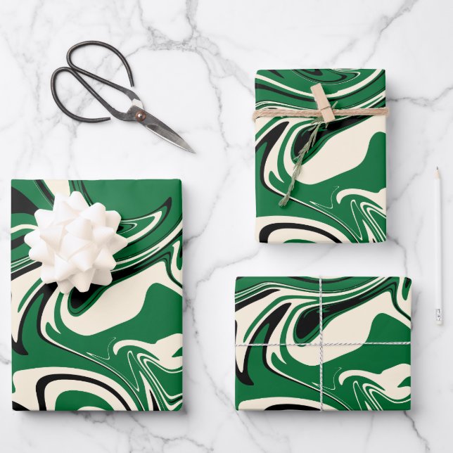 Spill - Green, Cream and Black Wrapping Paper Sheet (Front)