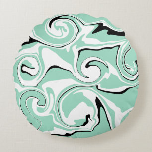 Spill - Green (Mint) Round Pillow