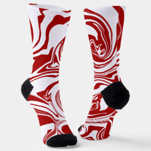 Spill in Red and White retro, marble swirl Socks