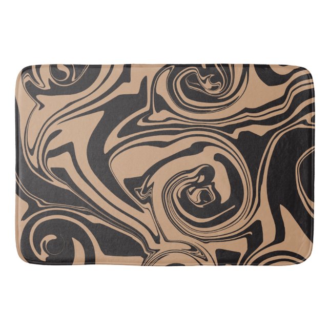 Spill in Tan and Black retro, marble swirl Bath Mat (Front)