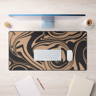 Spill in Tan and Black retro, marble swirl Desk Mat