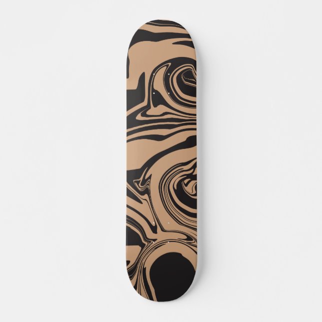 Spill in Tan and Black retro, marble swirl Skateboard (Front)