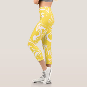 Spill - Lemon Yellow and White Capri Leggings