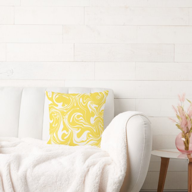 Spill - Lemon Yellow and White  Throw Pillow (Couch)