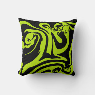 Spill - Lime Green and Black Throw Pillow