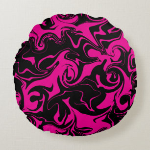 Spill - Magenta and Black Round Pillow