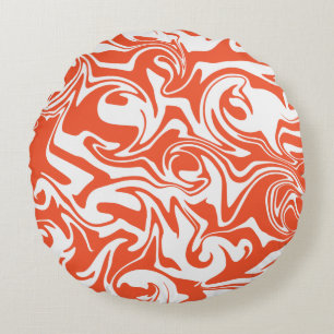 Spill - Orange and White Round Pillow