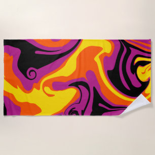 Spill - Orange, Black, Pink and Yellow  Beach Towel