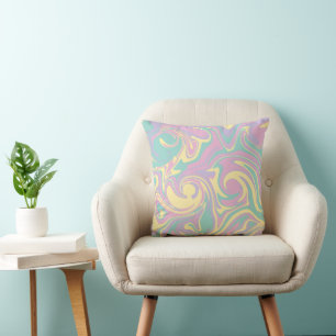 Spill - Pastel Pink, Yellow, Purple and Green Throw Pillow