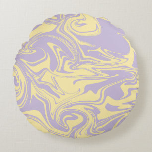 Spill - Pastel Yellow and Purple Round Pillow