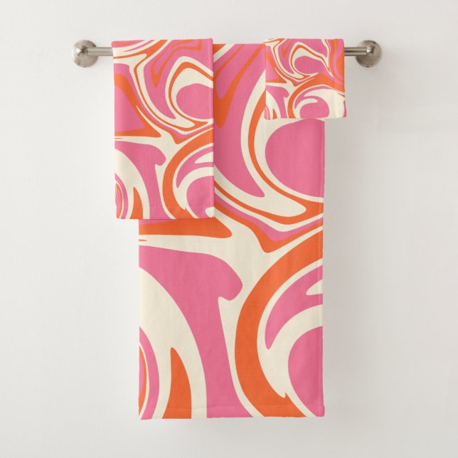 Spill - Pink, Orange and Cream Bath Towel Set (Insitu)