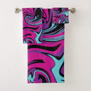 Spill - Pink, Purple, Blue and Black Bath Towel Set