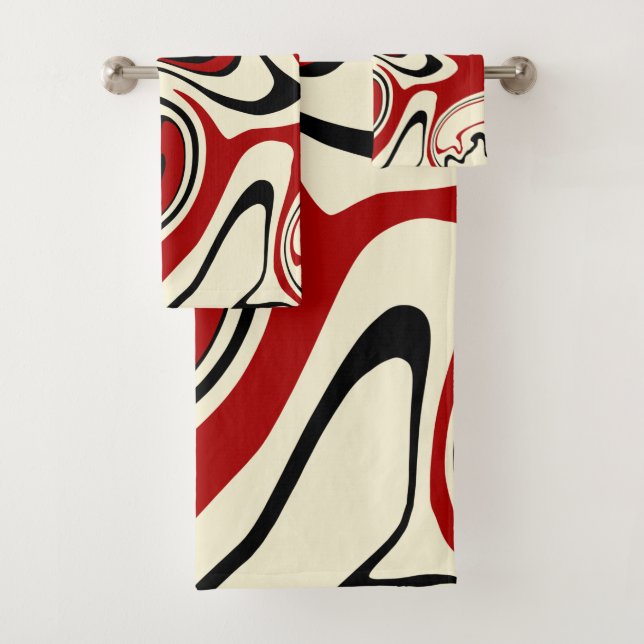 Spill - Red & Cream Bath Towel Set (Insitu)