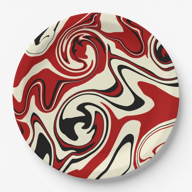 Spill - Red & Cream Paper Plate (Front)
