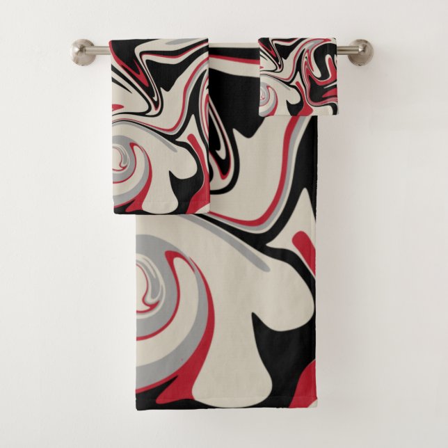 Spill - Red, Grey, Black and Bone White Bath Towel Set (Insitu)