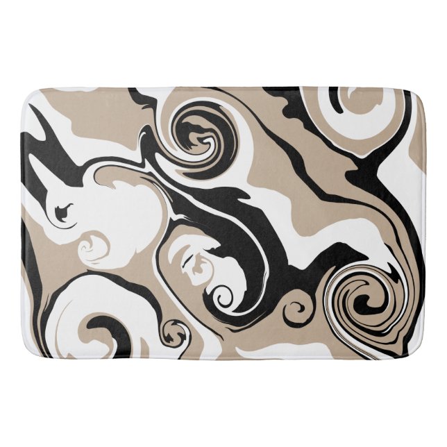 Spill - Taupe, Black and White Bath Mat (Front)
