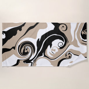 Spill - Taupe, Black and White Beach Towel