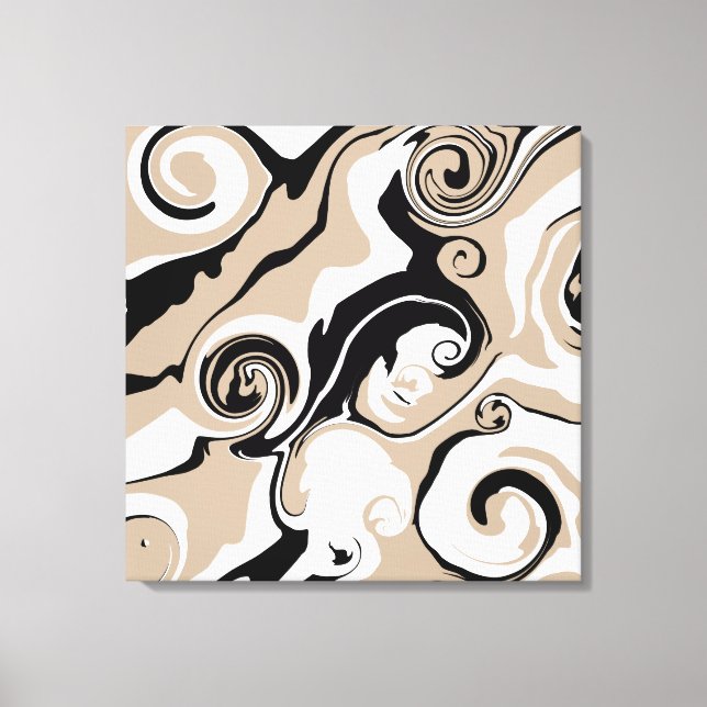 Spill - Taupe, Black and White Canvas Print (Front)