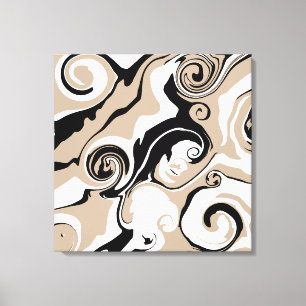 Spill - Taupe, Black and White Canvas Print