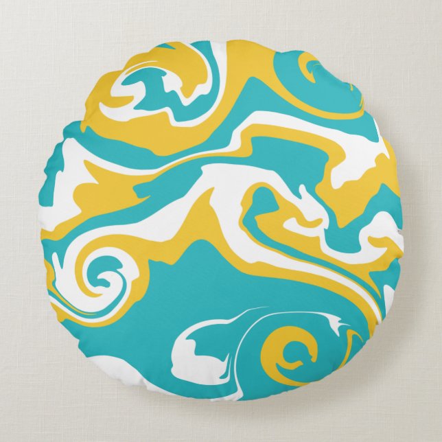 Spill - Turquoise and Yellow Round Pillow (Front)