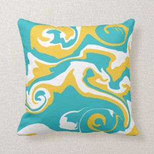 Spill - Turquoise and Yellow Throw Pillow
