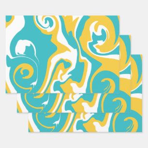 Spill - Turquoise and Yellow Wrapping Paper Sheet