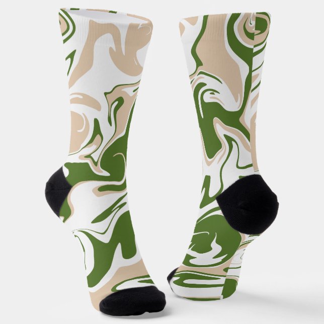 Spill - White, Sand and Palm Green Socks (Angled)