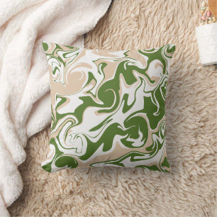 Spill - White, Sand and Palm Green Throw Pillow